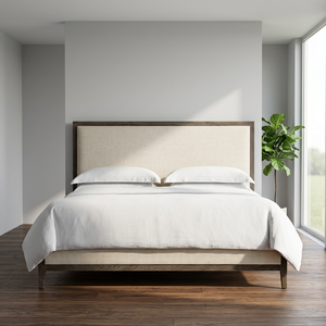 Minimalist Solid Wood Platform <b>Bed</b> Queen <b>Size</b> Soft <b>Headboard</b> Natural Finish Bedroom Furniture - Product Image 1