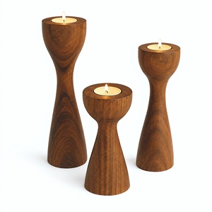 Juego de Portavelas de Madera con Acabado Natural, Forma de Cono, Decoración para el Hogar, Artesanía Duradera Hecha a Mano - Product Image 2