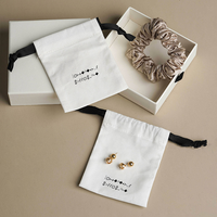 Tas Serut Katun Putih Logo Kustom Ramah Lingkungan Kantong Kemasan Kain Twill untuk Kecantikan Perawatan Kulit Sabun Perhiasan Hadiah Branding