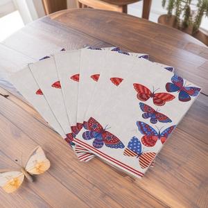 ผ้าเช็ดปากงานเลี้ยงลายผีเสื้อหลากสี (แดง น้ำเงิน ขาว) ทำจากเยื่อไม้บริสุทธิ์แบบใช้แล้วทิ้ง สำหรับงานวันเกิดและงานเฉลิมฉลองวันหยุด - Product Image 2