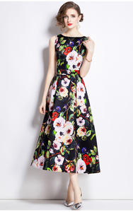 Personnalisé élégant japonais Vintage robe été <span class=keywords><strong>d</strong></span>écontracté gilet imprimer fleur minceur a-ligne fête vacances robes pour <span class=keywords><strong>les</strong></span> femmes - Product Image 4