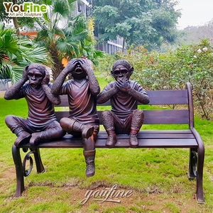 Tùy Chỉnh Kích Thước Vườn Ba Khôn Ngoan Điêu Khắc Bronze 3 Con Khỉ Trên Băng Ghế Dự Bị Bức Tượng - Product Image 5