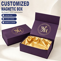 Boîte rigide magnétique Deep Purple One Piece avec logo en feuille d'or et rembourrage intérieur en soie pour l'emballage de bijoux de luxe