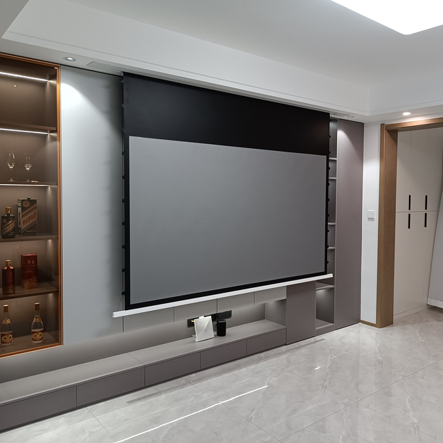 HY Long Throw ALR Motorized Projection Screens 4K Black Crystal 100 Inch Electric Tab Tension In-ceiling Projector Recessed 16:9