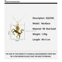 Collier pendentif cheval au design mignon, en or véritable 9K avec zircon, bijoux fins, vente en gros, or chinois