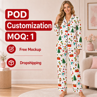 Pyjama personnalisé de Noël, bonhomme de neige blanc, bordure noire, manches longues, ensemble en polyester, vêtements de nuit pour femmes, POD MOQ 1PC, dropshipping