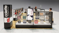 Vitrine en verre tendance, kiosque de centre commercial, présentoir personnalisé, design de kiosque de centre commercial, vitrine en verre pour sacs