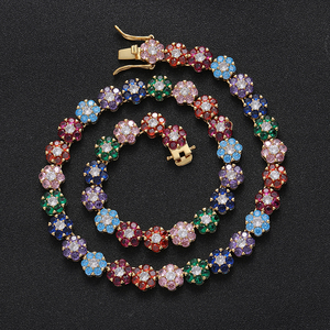 Collar de Cadena BC223 de 9mm con Circonitas de Colores para Mujer, Joyería de Moda, Forma de Flor, Color Brillante, Estilo Tenis - Product Image 4