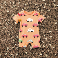 Soldes d'été : Combinaison bébé en coton tricoté 100 %, manches courtes, motif imprimé, fermeture boutonnée, unisexe, plusieurs âges