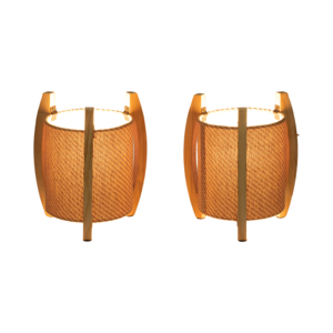 Lampade da tavolo a treppiede cilindriche con paralume in lino intrecciato, illuminazione decorativa per camera da letto e soggiorno. - Product Image 2