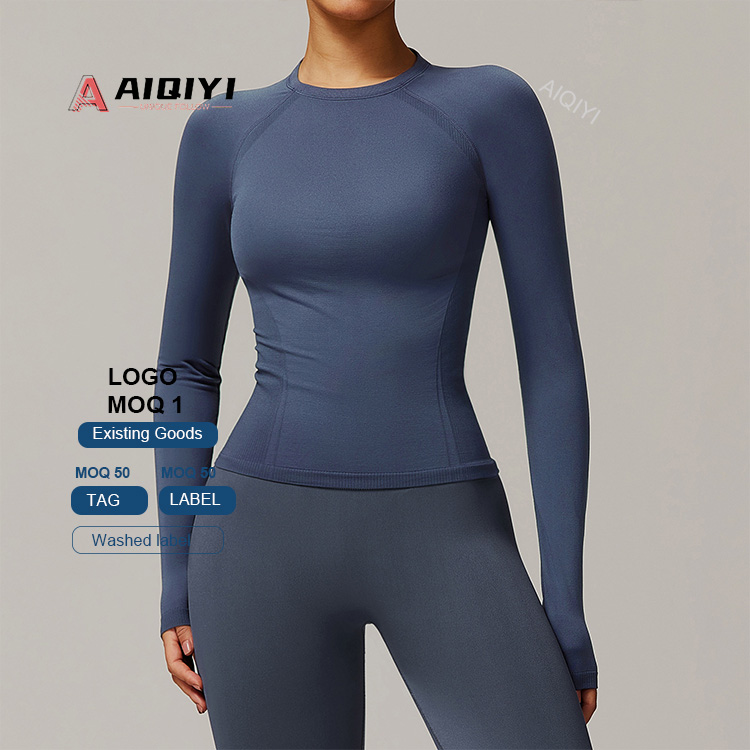 7731 Women's Wholesale Round Neck Long Sleeve Skinny Seamless Yoga T-shirt New Style Four Way Stretch Slim Fit Gym Shirts