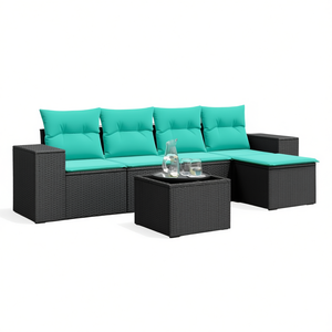 Set Divano da Esterno in Polyrattan Nero per 6 Persone con Cuscini, Design Contemporaneo - Product Image 1