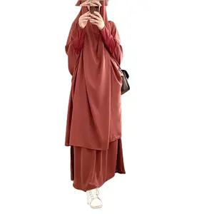 2021 Muslim Prayer Overhead 2 Piece Long Hijab Clothing Abaya Dubai Women Dress Muslim Styles Overhead Khimar Jilbabs