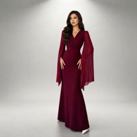 Robe de soirée sirène élégante pour femme, longue, en mousseline plissée, transparente, à col en V et manches cascade, idéale pour l'été