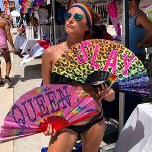 High Quality 33cm Bamboo Folding Hand <b>Fan</b> <b>Large</b> Clack Rave Painted with Love Style for New Year Parties and Crafts - Product Image 6