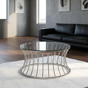 Mesa de centro redonda de metal de alta calidad AK Brass con acabado plateado y tapa de vidrio, mesa de lujo para balcón, sala de estar, cafetería, muebles para el hogar. - Product Image 1