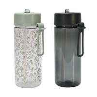 Bouteille d'eau en plastique personnalisable avec logo, 750 ml, facile à transporter avec poignée et paille intégrée, idéale pour la rentrée scolaire, le sport et la gym
