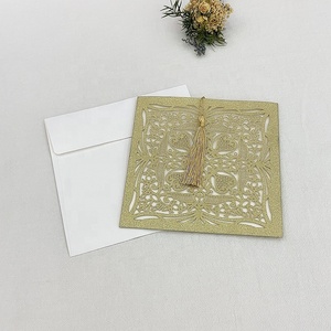 Bán Buôn Tùy Chỉnh Cổ Phiếu Chung Vuông Vàng Màu Xanh Màu Hồng Laser Cắt Với Tua Cho Kinh Doanh Sinh Nhật Thiệp Mời Đám Cưới - Product Image 5