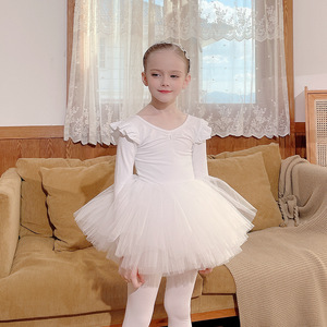 Abito da ballo per bambini autunno a maniche lunghe <span class=keywords><strong>Tutu</strong></span> da <span class=keywords><strong>bambina</strong></span> bianca per Test di allenamento di livello separato - Product Image 2
