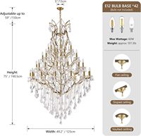 Lustre en cristal de luxe en laiton Maria Theresa à 42 lumières avec douille E12 pour les pièces à haut plafond, les villas, les halls d'entrée et les couloirs