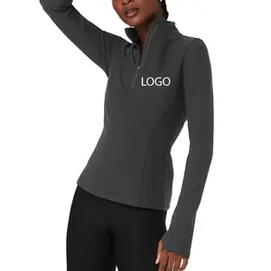 OEM ODM Custom Logo Women Gym Long Sleeves Fitness T-Shirt For Women High Neck Pullover With Zipper For Women