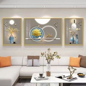 Triptyque de peinture en porcelaine cristalline, motif animalier, style moderne et luxueux, pour décoration murale de salon - Product Image 2