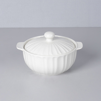 Pot à soupe en céramique plaqué or de haute qualité avec couvercle, design rayé, fond plat, pour restaurants et hôtels