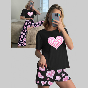 P238 nuovo arrivo Shorts da donna <span class=keywords><strong>pigiama</strong></span> 3 set fiocco fiore di ciliegio abito da casa <span class=keywords><strong>pigiama</strong></span> Sexy da donna - Product Image 2