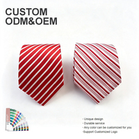Dasi Sutra Bergaris Kustom Grosir, Merah & Putih, Mendukung OEM, Kain Sutra Berkualitas Tinggi