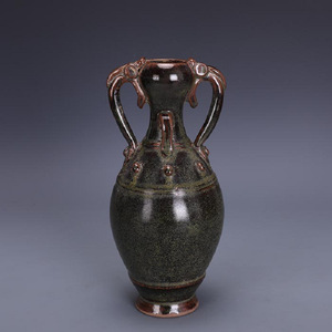 Jarrón de Porcelana Antiguo de la Dinastía <span class=keywords><strong>Song</strong></span>, Estilo Horno Yue, Esmaltado al Estilo Té, con Doble Asa y Forma de Tambor, Envejecido Artificialmente, Adorno Coleccionable - Product Image 3