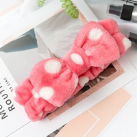 Bandeau en polaire corail avec grand nœud pour spa, maquillage, lavage du visage et douche