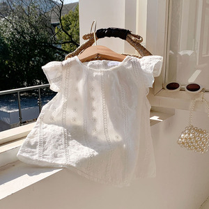 Magliette in Cotone Bianco con Fiori per Bambine, T-shirt Estiva Casual per Uso Quotidiano - Product Image 2