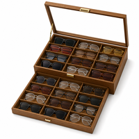 Boîte de rangement pour lunettes de soleil en bois avec dessus en verre pour 6 paires de lunettes