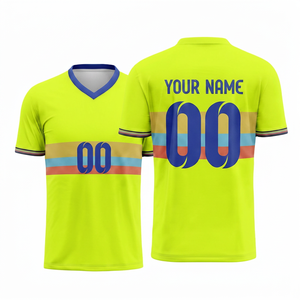 Maillot de sport personnalisé jaune fluo pour homme, à manches courtes, respirant, séchage rapide, avec nom et numéro d'équipe, vêtements de sport en gros - Product Image 1