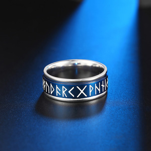 Anillo Giratorio de Acero Inoxidable de 8mm con <span class=keywords><strong>Runas</strong></span>, Estilo Nórdico Vintage, Anillo Luminoso Vikingo de Acero de Titanio para Hombre - Product Image 5