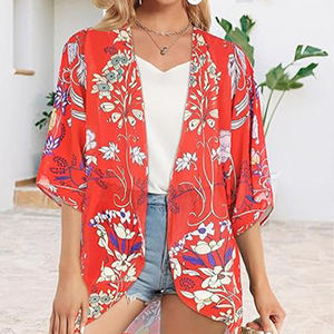 Cardigan <span class=keywords><strong>Kimono</strong></span> con maniche a bolle con stampa floreale da <span class=keywords><strong>donna</strong></span> con copertina ampia <span class=keywords><strong>camicia</strong></span> Casual Top - Product Image 3