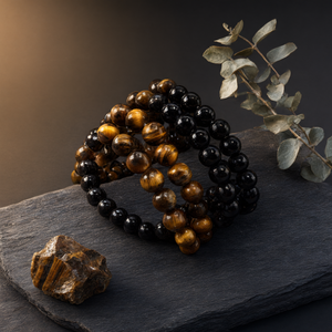 Pulsera de Ojo de Tigre y Obsidiana Negra - Un Escudo Unificado de Fuerza y Protección en Armonía Cristalina - Product Image 3