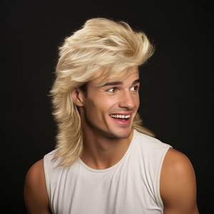 Anxin Nouveau produit 70s 80s Blonde Mullet Adult Funny Perruques synthétiques pour hommes Pop <span class=keywords><strong>Rock</strong></span> Joe Dirt <span class=keywords><strong>Perruque</strong></span> - Product Image 1