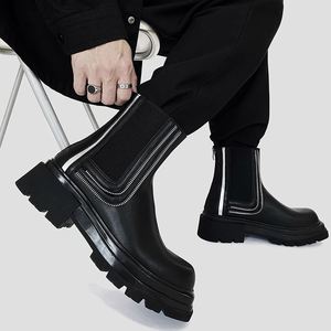 Men's Square-Toe High-End <b>Boots</b> Niche British-Style <b>Sock</b> Closure Thick-Sole for <b>Boots</b> Ankle Chunky Biker <b>Boots</b> Cow - Product Image 1