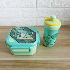 مجموعة صندوق غداء كرتوني مع زجاجة ماء وملعقة وشوك للأطفال، علبة طعام بلاستيكية بتصميم ديناصور ورائد فضاء سعة 1000 مل - Product Image 6