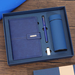 Blue Leather Business Gift Set A5 Notebook <b>Pen</b> And Thermos Personalization Available For Corporate Gifts - Product Image 2