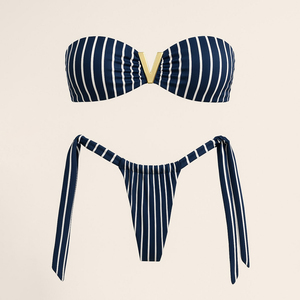 Bikini sexy bleu et <span class=keywords><strong>blanc</strong></span> rayé <span class=keywords><strong>push</strong></span>-<span class=keywords><strong>up</strong></span> froncé taille haute imprimé floral pour femme, <span class=keywords><strong>maillot</strong></span> <span class=keywords><strong>de</strong></span> <span class=keywords><strong>bain</strong></span> d'été 2026 - Product Image 4