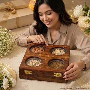 Caja de madera para refrigerios con cuatro compartimentos, diseño tallado, regalo tradicional para boda - Product Image 1
