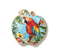 Sous-plat en céramique personnalisé en forme de macaw imprimé, motif floral tropical d'hibiscus, résistant à la chaleur pour cuisine et table