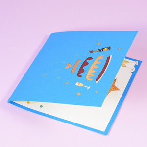 Tarjeta de Felicitación de Aniversario Azul a Precio de Fábrica, Tarjeta de Cumpleaños 3D, Tarjeta de Papel Tallado a Mano con Diseño de Pastel de Estrellas - Product Image 3