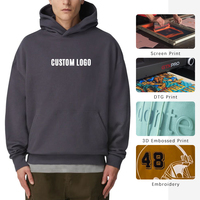 Hoodie Pullover 600g Katun Fleece Tebal Musim Dingin Bordir Logo Kustom dengan Saku Unisex Desain Timbul 3D