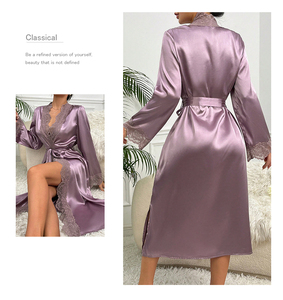 Nouvelle Robe de <span class=keywords><strong>Nuit</strong></span> <span class=keywords><strong>Longue</strong></span> en Soie Confortable pour <span class=keywords><strong>Femme</strong></span> 2026 ODM avec Dentelle et Ceinture, Respirante et Tissée, Idéale Printemps-Été-Automne - Product Image 1