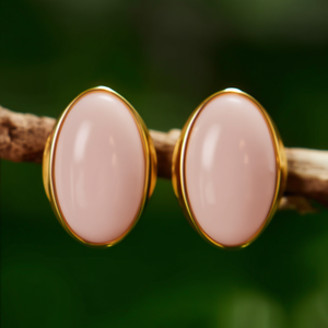 Boucles d'oreilles classiques SmileJoyas en acier inoxydable 316L plaqué or PVD, serti clos, pierre ovale en résine résistante - Product Image 3
