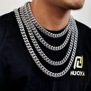 Collier chaîne cubaine Miami pour homme, ton or et argent, épais et massif, style hip-hop, avec fermoir serti de pierres, bijoux de mode - Product Image 2
