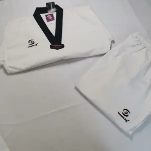 Sample Free Shipping Martial Arts White V-neck Jacquard K Tkd Uniforms Taekwondo Ribbed Uniform For Sale